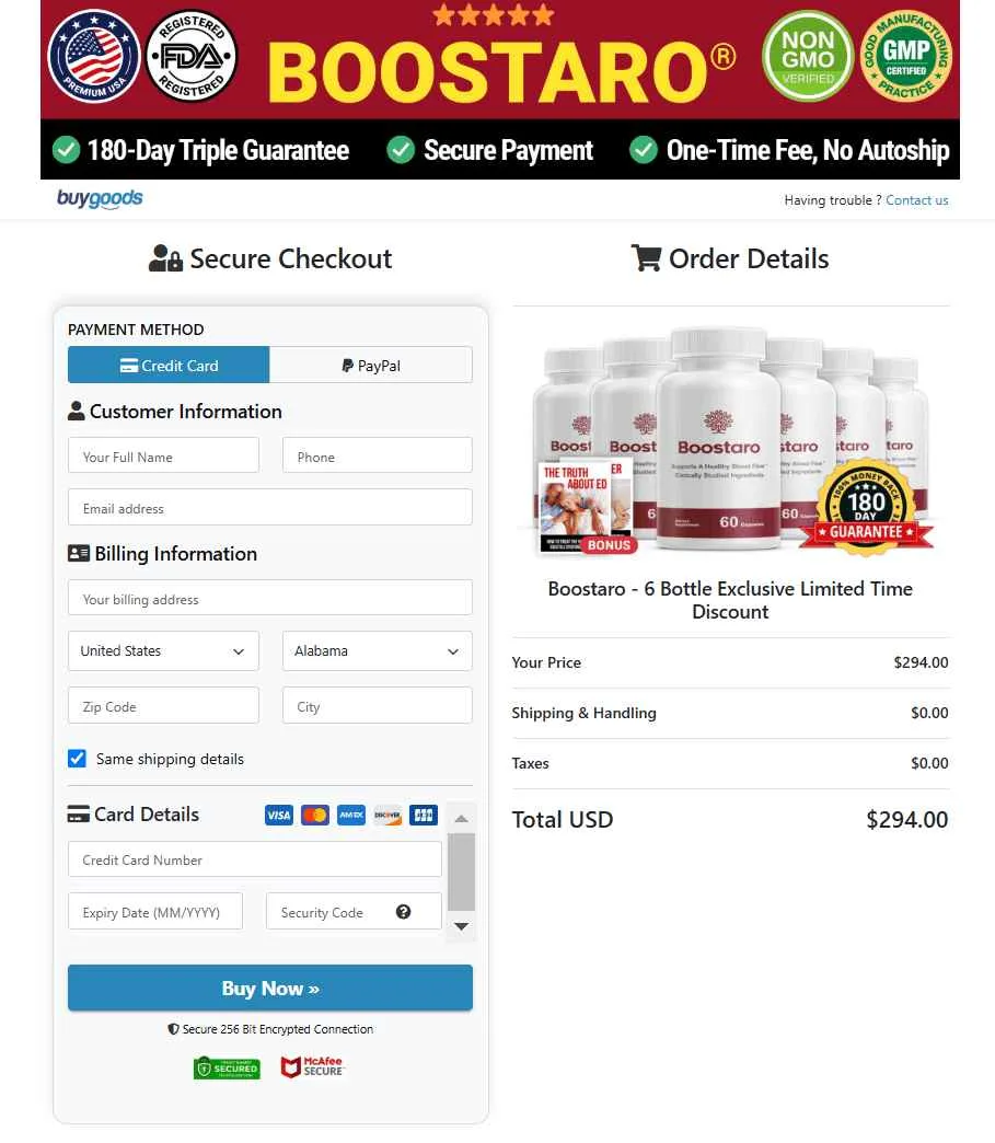 Boostaro Official Website Secure Order Page